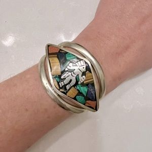 Sterling Silver cuff bracelet with stone inlay
